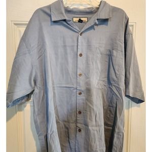 Tommy Bahama Hawaiian Shirt Mens Large Light Blue Silk Wood Buttons